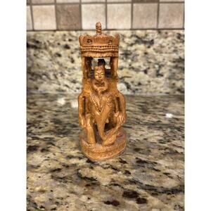 Hand Carved Wooden Elephant with Ambari Figurine Decorative Base Indian Culture
